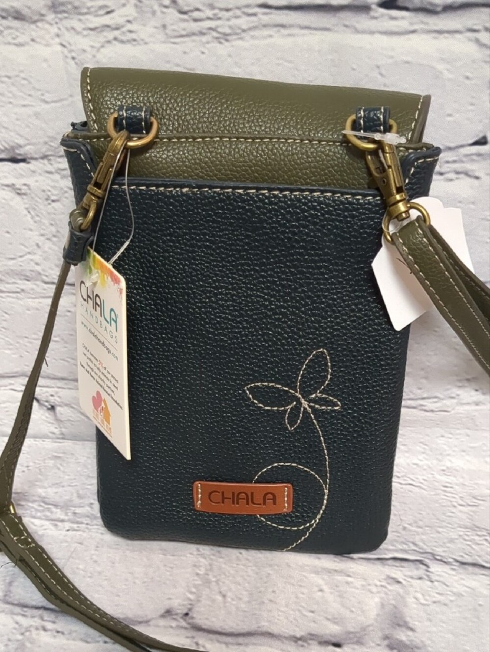 Chala Olive & Navy Floral Butterfly Crossbody Bag - Picture 2 of 5